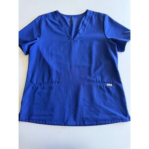 FIGS Technical Collection Scrub Top Royal Blue V-Neck 2-Pocket Womens Large